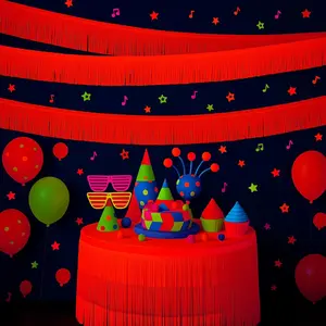 12 Packs 120ft Glow in The Dark Decorations Red Foil Fringe Tinsel Garland Streamer Red Wall  Tinsel Fringe Banner Backdrop for Parade Floats Birthday Party Supplies