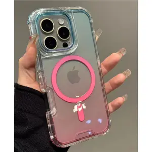 Niche Instagram-Style Blue-to-Pink Gradient Magnetic Case — Compatible with iPhone 16, 15 Pro Max, 14, and 13 — Drop-Resistant, Premium, Minimalist, and Transparent