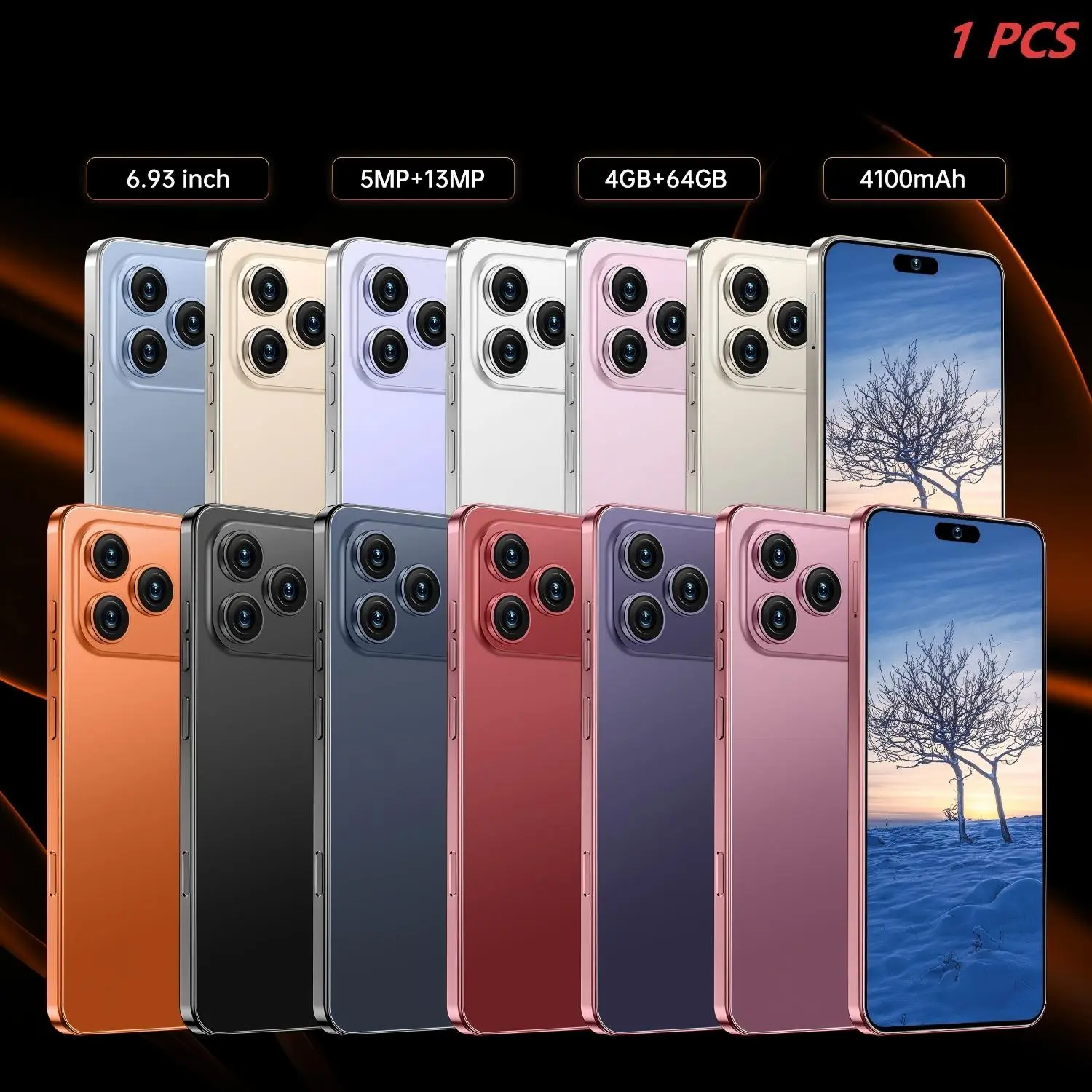 4100mAh Long Battery Life Smartphone, 6.93-Inch Large Screen, 4GB+64GB Memory, 13MP AI Dual Rear Camera, Android 10, 4G Dual SIM, MT6750 Chip, Student Phone