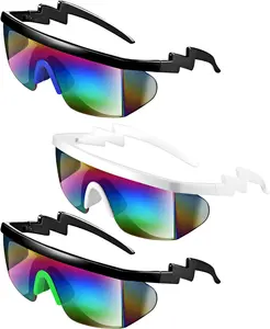 3 Pairs Retro Semi Rimless Sunglasses 80S 90S Zigzag Colored Transparent Lens Superlight PC Frame for Men Women