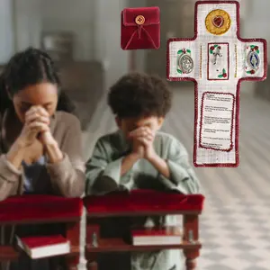 1pcs Handmade Stitched Pocket Shrine Travel Pouch, Handmade Pocket Prayer Quilt with Cross Inside, Encouragement Christian Spiritual Gifts for Church Friend Family, Religious Home Decor, Religious Decoration