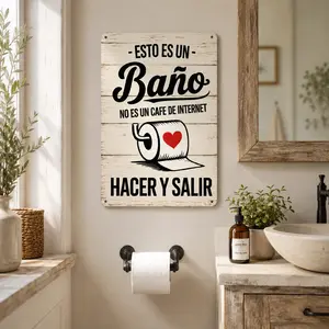 Hispanic-Inspired Whimsy Spanish-Style Novelty Aluminum-Based Home Sign, Funny Cheetah Rectangle Print Rustic Wood-Look Lightweight Aluminum Plaque, Bathroom Wall Hanging - Door & Toilet Decor, Ideal Gift, Aluminum-Based Home Signs, Whimsy Home Signs
