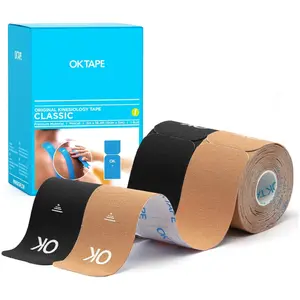 OK TAPE Precut Kinesiology Tape, 2 Rolls 40 Strips, Original Cotton Latex-Free, 2 Inch x 16 Feet Precut tapes for Knee Pain, Injuries & Sprains, Waterproof Flexible, Athletic Tape for added Support