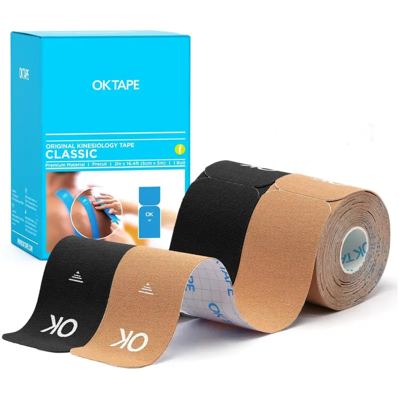 OKTAPE Precut Kinesiology Tape, 2 Rolls 40 Strips, Original Cotton Latex-Free, 2 Inch x 16 Feet Precut tapes for Knee Pain, Injuries & Sprains, Waterproof Flexible, Athletic Tape for added Support