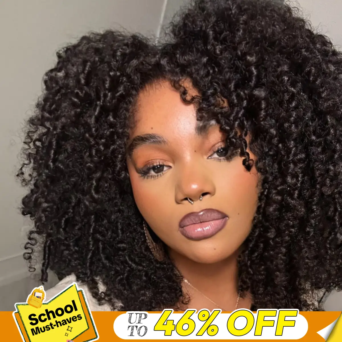 CurlyMe Wear Go Glueless Afro Kinky Curly Human Hair Wig Pre Bleached Tiny Knots Pre Cut 7X5 HD Lace Front Wig Pre Plucked Natural Hairline Beginner Friendly - Natural Black #SohoChic #TikTokShopBackToSchool