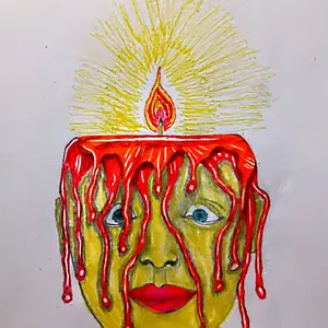 Bright Idea on 11x8 Paper - Artwork Featuring a Candle with Dripping Red Wax and Eye Details