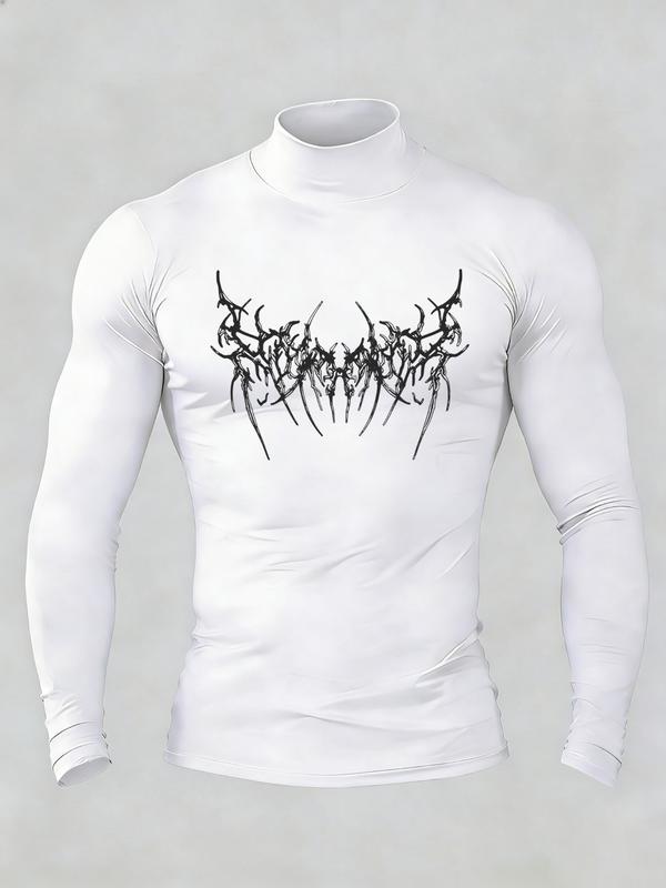 Y2K Cyber Goth Compression Shirt Men | High Neck Quick-Dry Long Sleeve | Gym Workout & Streetwear | Moisture-Wicking Performance Top with Metal Band-Inspired Graphic | Edgy Aesthetic Fitness Wear Compression Workout Shirts