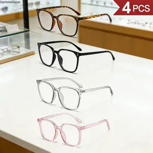 4-Pack Women’s Blue Light Blocking Glasses, Trendy Y2K Fashion Eyewear with Leopard Print & Multi-Color Frames, Lightweight No-Makeup Style, Perfect for Work, Study, Screen Time & Daily Casual Outfits