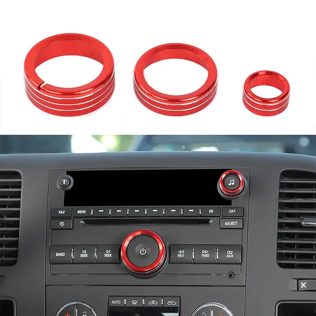 Car Interior Kit, 3-Item/Set Interior Aluminum Alloy Trim Cover for 2007-2013 Chevy Silverado & GMC Sierra - Laser-Cut, UV-Resistant for Center Console, Headlight, CD Switch Knob Rings