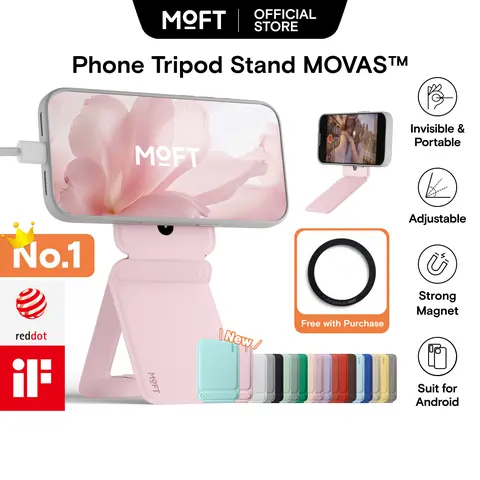 MOFT Leather Magnetic Phone Mount - Pocket-Friendly Mount with Magnetic Hold, Quick Setup, Integrated Stand, Grab and Go Selfie/Camera Support for Smartphone Commuters (Selfie Accessories)