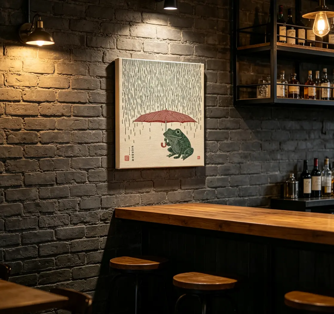 Japanese Frog with Umbrella Poster, Woodblock Art Print
