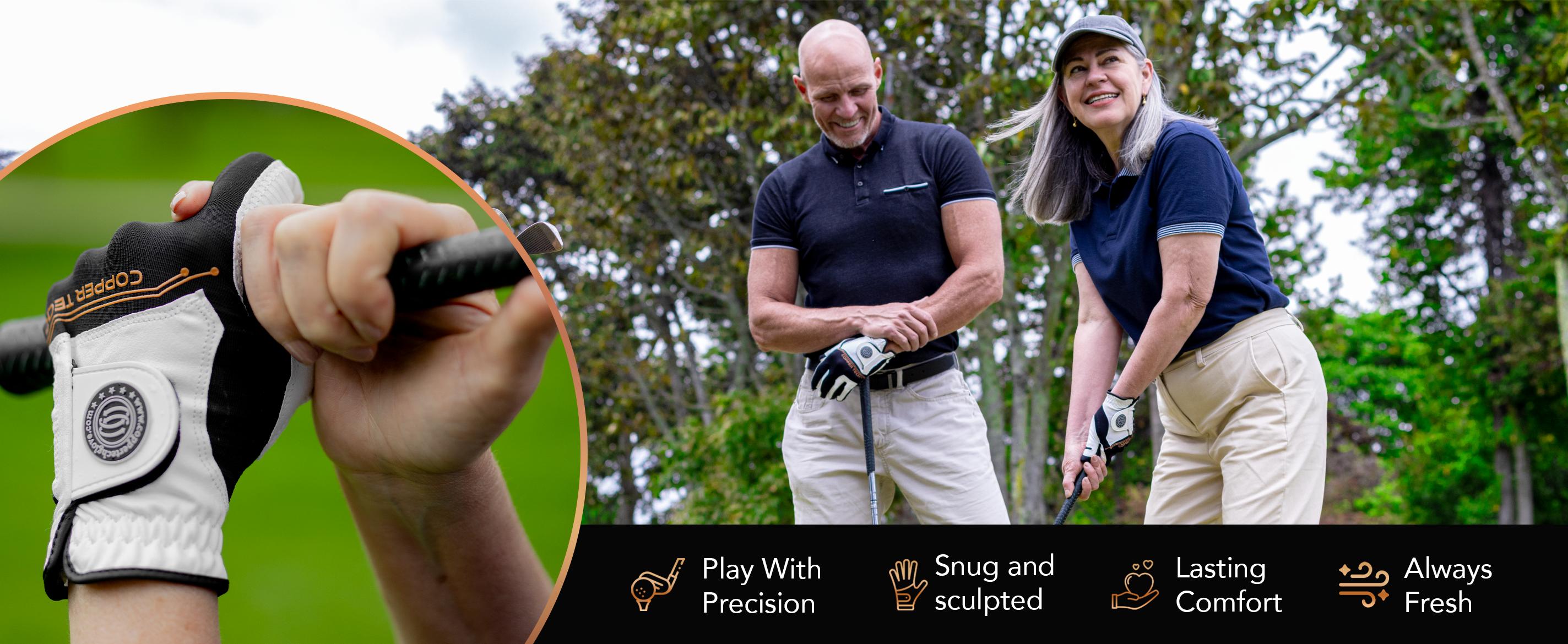 Copper Tech Men's Golf Gloves (2 Pack) - Optimal Joint Support & Comfort With Copper Compression Feature - Breathable & Tacky - Crafted With Fine AAA Leather