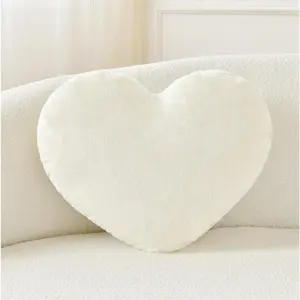 Cute Fuzzy Heart Throw Pillows Decorative Aesthetic Preppy Cushion for Bed Livingroom Home Decor White Small 13"x10"