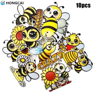 10pcs UV Bee Heat Transfer Stickers, 3D Embossed Effect, High Saturation Colors, Customizable Decorations for Clothing, Backpacks, Hats