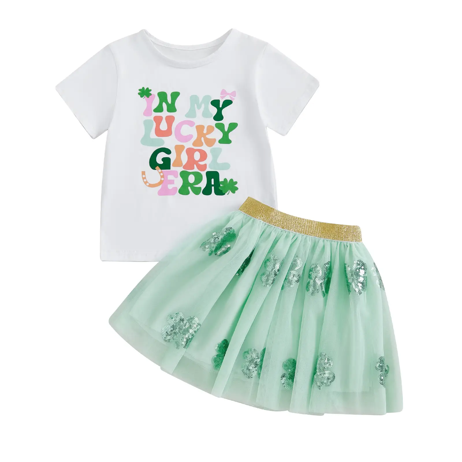 Canrulo Toddler Baby Girl St Patricks Day Outfit Lucky Girl Sweatshirt and Tulle Tutu Skirts Set Cute Infant Irish Clothes