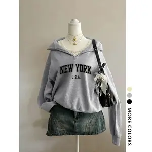 Women's Fall Winter Graphic Hoodie, New York Letter Print, Long Sleeve Fitted Pullover Sweatshirts, Streetwear Hip Hop Dance School StyleRAIMENTRY