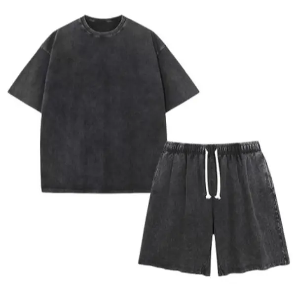 Men's 2 Piece Sets Vintage Washed 100% Cotton, Oversized Plain T-Shirt & Shorts Outfit, Grunge Streetwear Loungewear with Pockets, Thick, Outfits, 2 Pcs Set, Clothes, Menswear, Matching, Shortsleeve, Gym, Two Piece Set
