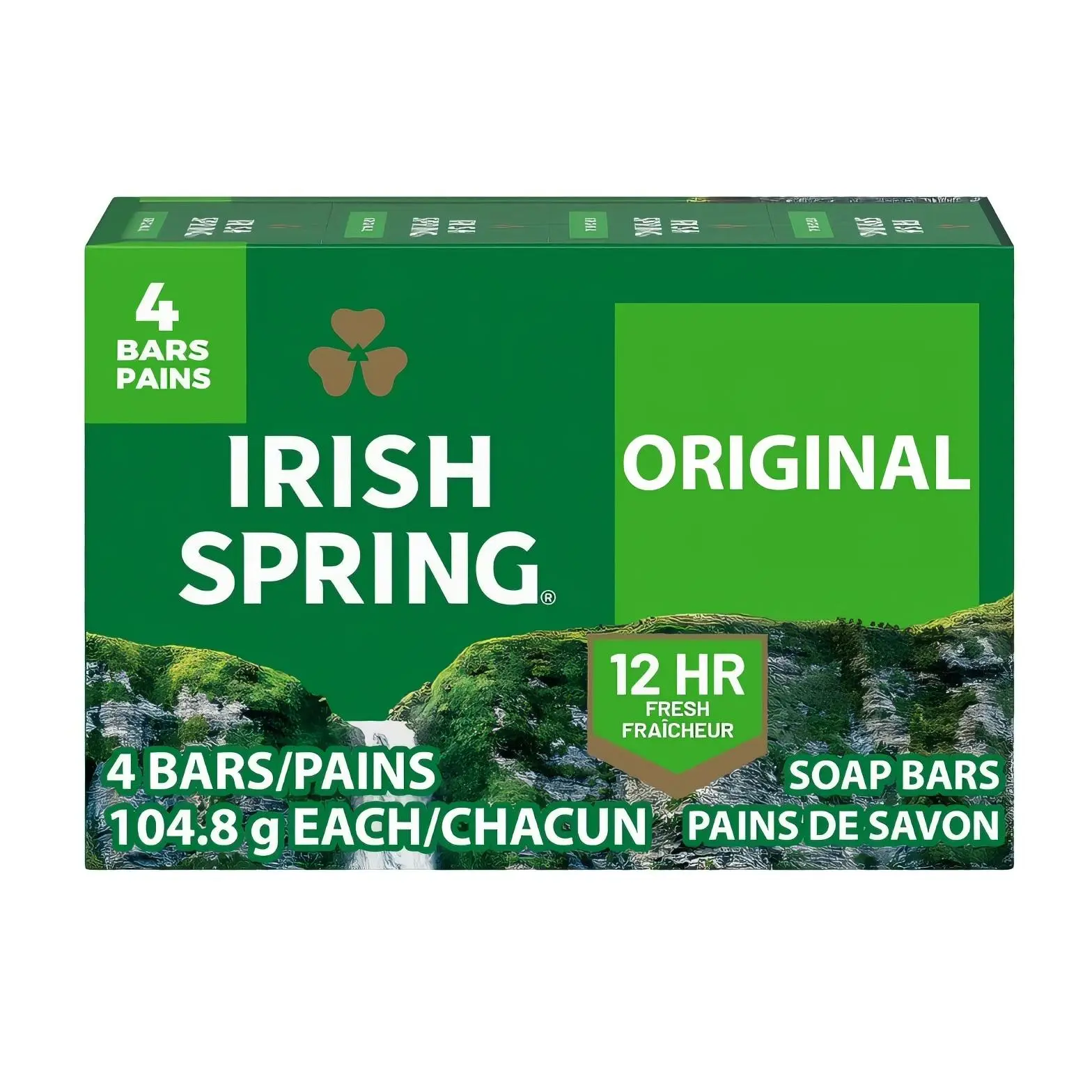 Pack of 4 Irish Spring Original Deodorant Bar Soap for Men, With Flaxseed Oil, 3.7 oz Each