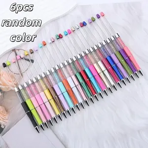 6pcs DIY Artificial Diamond Beaded Pen Set, Extendable Empty Tube, Random Color, Metal Tip, Handmade Gift, Craft Supplies