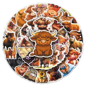 50pcs Cartoon Highland Bull Stickers, Suitable for Scrapbooks, Diaries, Laptops, Water Bottles, Cars, Car Truck Decal, Automotive Decals, Etc. A Gift with A Positive Message and Based on Faith.