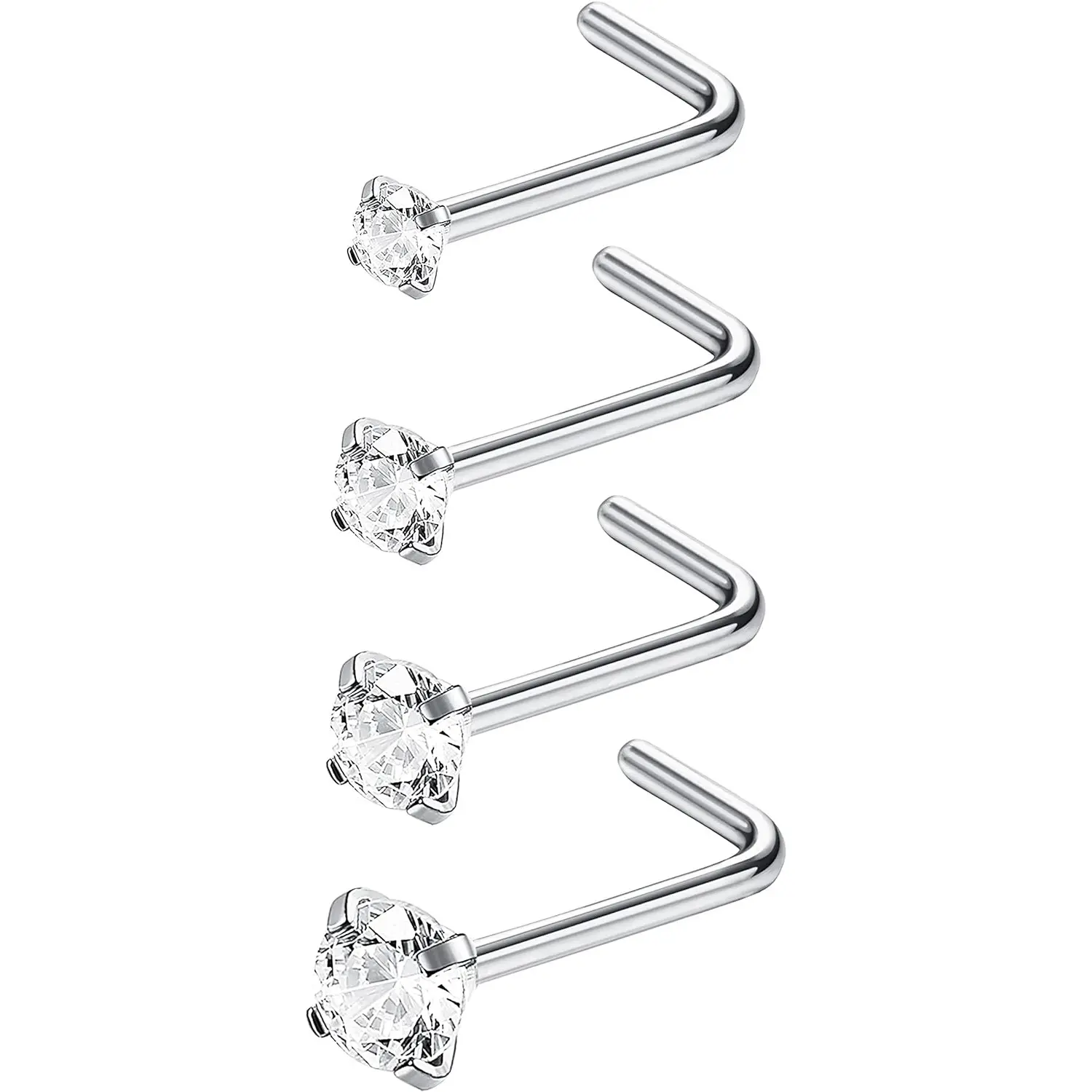 Milacolato Unisex G23 Titanium Hypoallergenic Nickel-Free Nose Studs (18G-20G) - Ball, Flat Disc, Sparkling Zircon Inlay Designs for Nostril Daily Wear, L-Shape, Straight, Screw Styles, Cubic Zirconia Body Jewelry for Christmas, Mother, Daughter, Wife, Ba