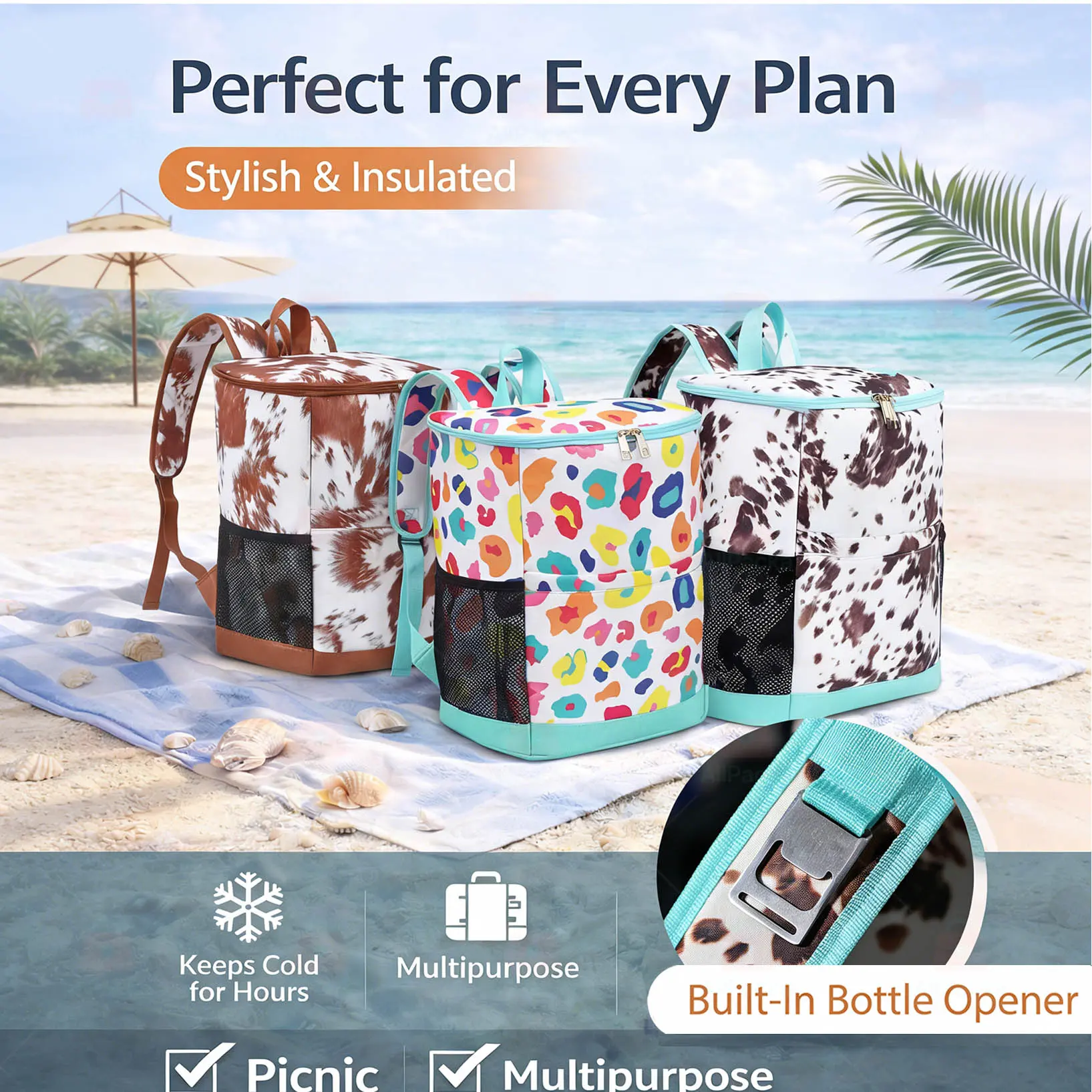 Large Capacity Cooler Backpack  Holiday Haul Leak Proof Cooler Backpack Soft Beach Ice Coolers Beach Essentials for Women Large Capacity Cooler Backpack easter summer
