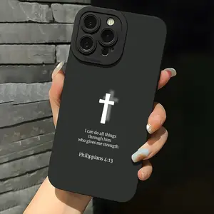 Cross Black Bible Quote Christian Phone Case For iphone 16 Pro Max 15 Pro 14 Plus 13 12 11 X/Xs XS Case Philippians 4:13 Black Aesthetic Phone Cases Birthday Christmas Gifts for Women Men Christian Gifts for Women Men verse