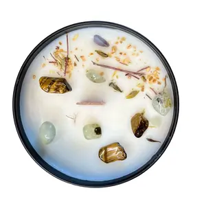 Energy & Focus Candle Eucalyptus & Spearmint Tigers Eye Prehnite Ashwagandha Thyme Herbs for Enhanced Concentration