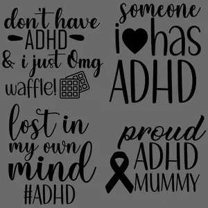 ADHD Themed Iron on DTF Transfer Stickers, 6 Counts/set Washable Heat Transfer Designs, Ready Press Decals Plastisol Patch for DIY Clothing T-shirt Mask Jeans Backpack