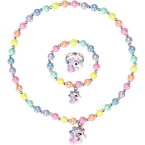 Unicorn stretch necklace little girl toddler necklace bracelet set, little Princess jewelry accessories faves bags for girls (2)