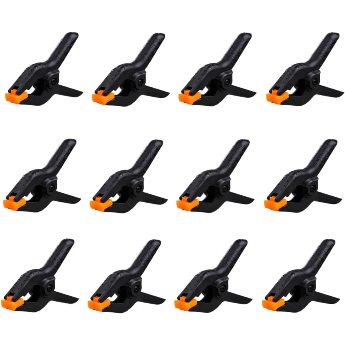 12-Pack 2.5 in Plastic Spring-Loaded Clamps, Black Heavy-Duty Clamps with Reinforced Nylon, Lightweight Grip, Adjustable Jaw Pads for Balloon Arch, Daily Use