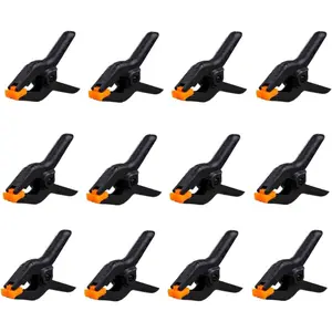 12 Pack 2.5 inch Plastic Spring Clamps, Black Heavy Duty Spring Clips Clamps for Balloon Arch, Crafts, Backdrop Stand, Woodworking, Photography Studios, Home Improvement