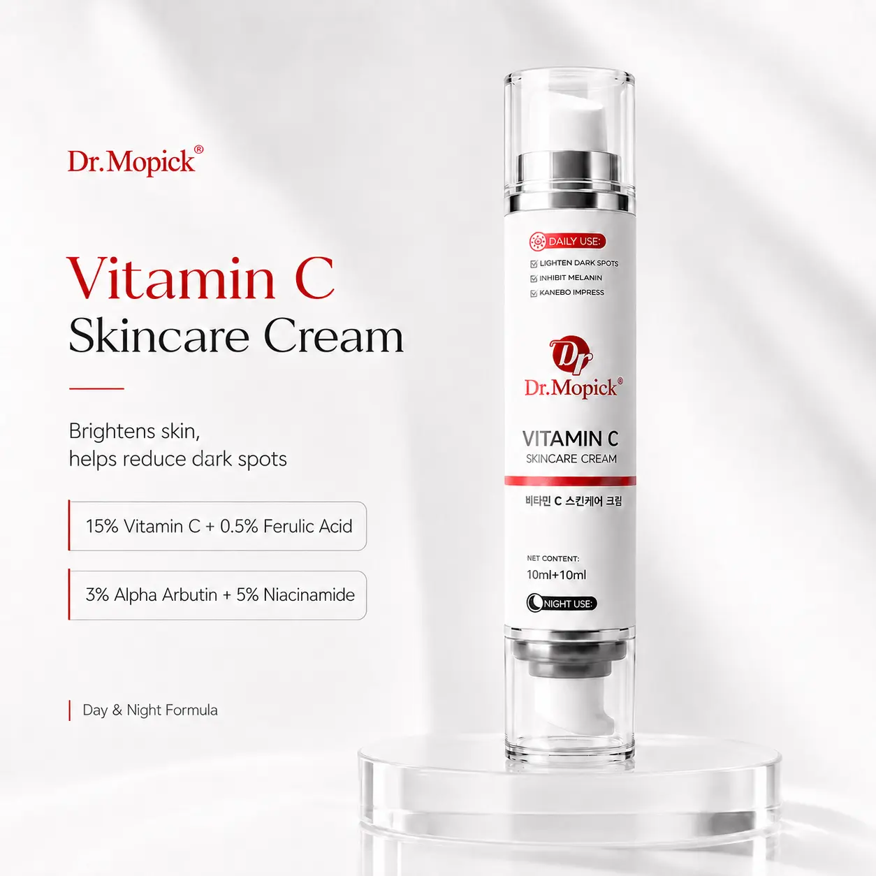 Dr. Mopick Dual-Chamber Vitamin C & Niacinamide Serum, Day and Night Brightening Hydrating Face Moisturizer for Skin Repair