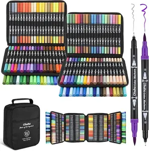 Ohuhu Markers: Fineliner & Brush - 160 Colors - Water-based Dual Tips No Bleeding Coloring Markers for Kids Adults Beginners Drawing Pens for Journaling Lettering - Black - Maui Series of Ohuhu