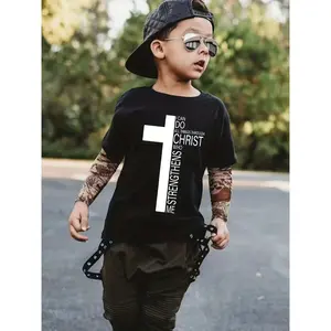 Boys' Faith T-Shirt with Verse Matthew 26:41 Print - Short Sleeve Casual Round Neck Tee, Cross & Scripture Design for Church, Sunday, Casual Attire - Kids Religious Apparel