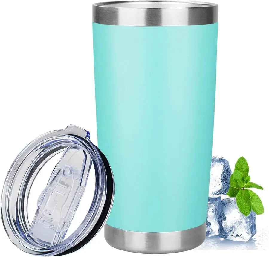 20oz Tapered Stainless Steel Insulated Mug Tumbler - Wide Mouth Leak-Proof Lid, Double Wall Vacuum Insulation, Non-Slip, Portable Lightweight, Office & Outdoor Parties Use, Adult Casual Cup (Teal, 1 Pack)