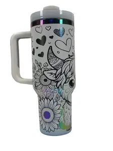 40 Oz. Laser Engraved Highland Cow and Hearts Tumbler