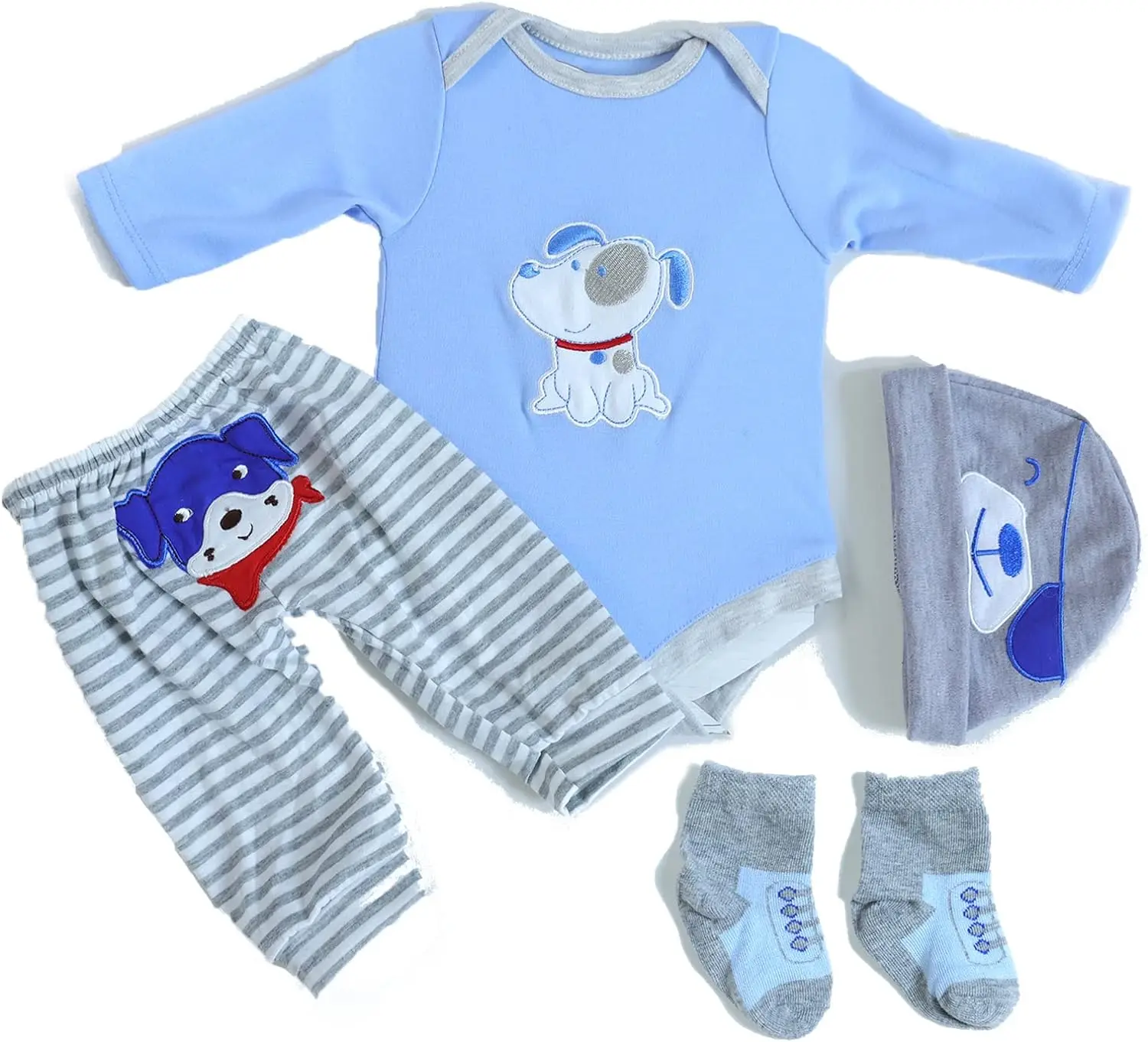 Reborn Baby Boy Doll Clothing & Costume Set, 4pcs Blue Puppy Outfit with Accessories for 17-24in Newborn Dolls, Gifts