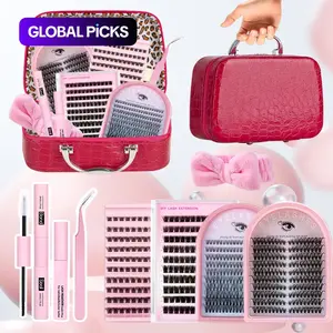 Nature Lash Extension Kit DIY Cluster Lashes, Diy Dramatic Lashes, Gift Packs Eyelash Extensions Soft & Lightweight With Bond &Seal &Remove &Tweezers & Hair Band Easy DIY Salon Look at Home Long-Lasting Glam for Beginners False Eyelashes Set