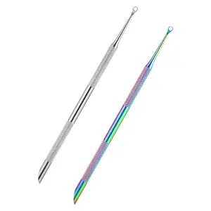 2PCS Pre Treatment Cuticle Pusher Dual Ended Cuticle Remover Stainless Steel Nail Dirt Cleaner Tool For Women Salon Home Fingernails Toenails Manicure Pedicure Nail Art Care Tools