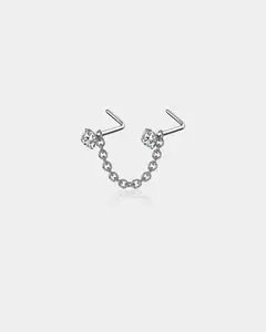L-Shaped CZ Nose Stud Chain