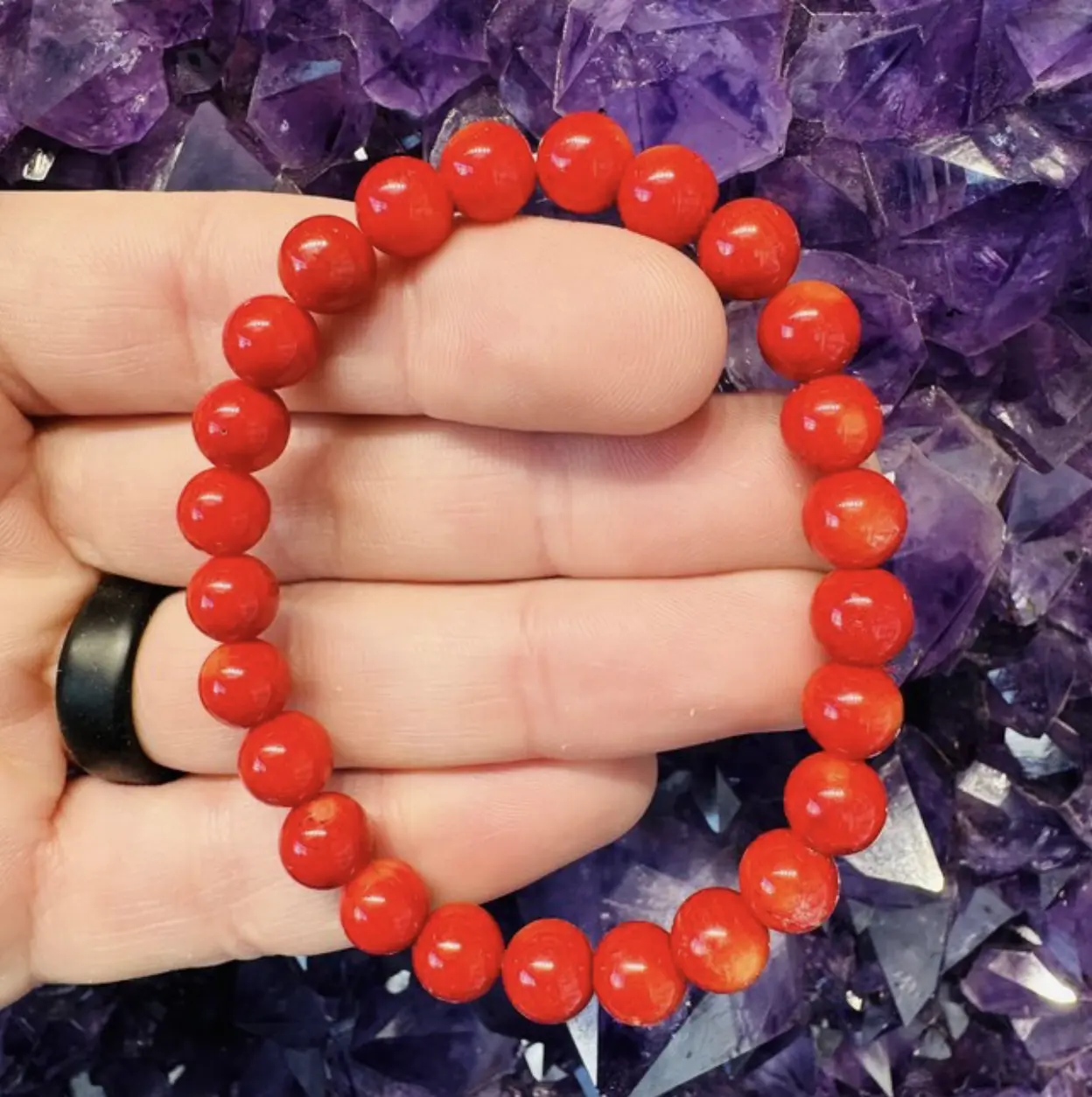 Red Coral Bracelet - (8 - 9mm)