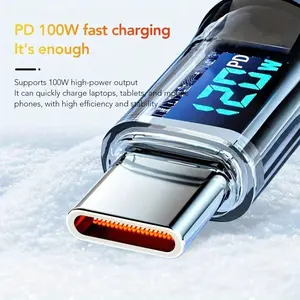Ultra-Fast USB-A to Type-C Data Cable with LED Display, Matte Finish, Data Sync, 6a Current, for iPhone 15/16, Poco Devices