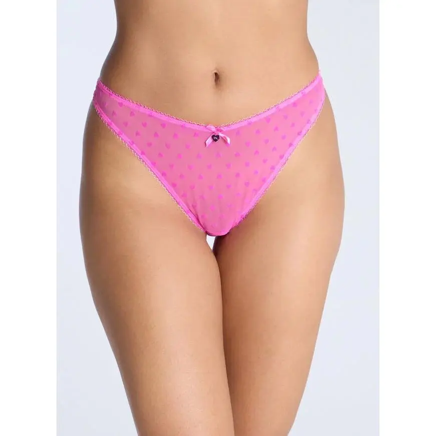 Catie heart mesh high leg thong - Neon Pink