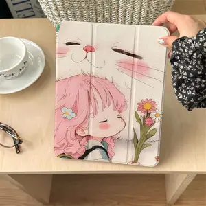 Cute cat girl pattern, with adjustable stand and pen slot, foldable non-slip TPU protective case, suitable for iPad mini, iPad Air, iPad Pro/iPad 10th generation, 11th generation and other series iPad protective cases
