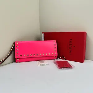 Pre-owned Valentino Calfskin Wallet Rockstud Wristlet Flap Clutch Pink LNL0410