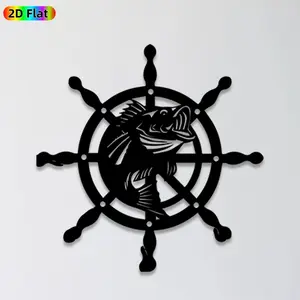 1pc Nautical Fish & Ship Wheel Metal Wall Art, Marine-Themed Statue Mural, Ideal Gift for Father's Day, Independence Day, Coastal Decor Enthusiasts,  Wall Sculptures, Perfect for Living Room Wall & Garden Fence, Nautical Lifestyle Fans