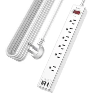 20Ft Power Strip Surge Protector - Yintar Extension Cord with 6 AC Outlets and 3 USB Ports for Home, Office, Dorm Essentials, 1680 Joules, ETL Listed, White