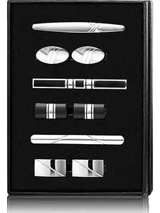9-10 Pcs Tie Clips for Men Tie Bar Clip and Cufflink Set for Regular Ties Black Gold Red Navy Blue Silver American Flag Necktie Wedding Business Clips with Gift Box