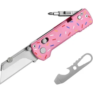 U1 Pro Multitool Folding Utility Knife with Folding Screwdriver, Quick Change Blade, Rail Lock & Pocket Clip for Men Women(Doughnut) Emergency Survival Kit Supplies